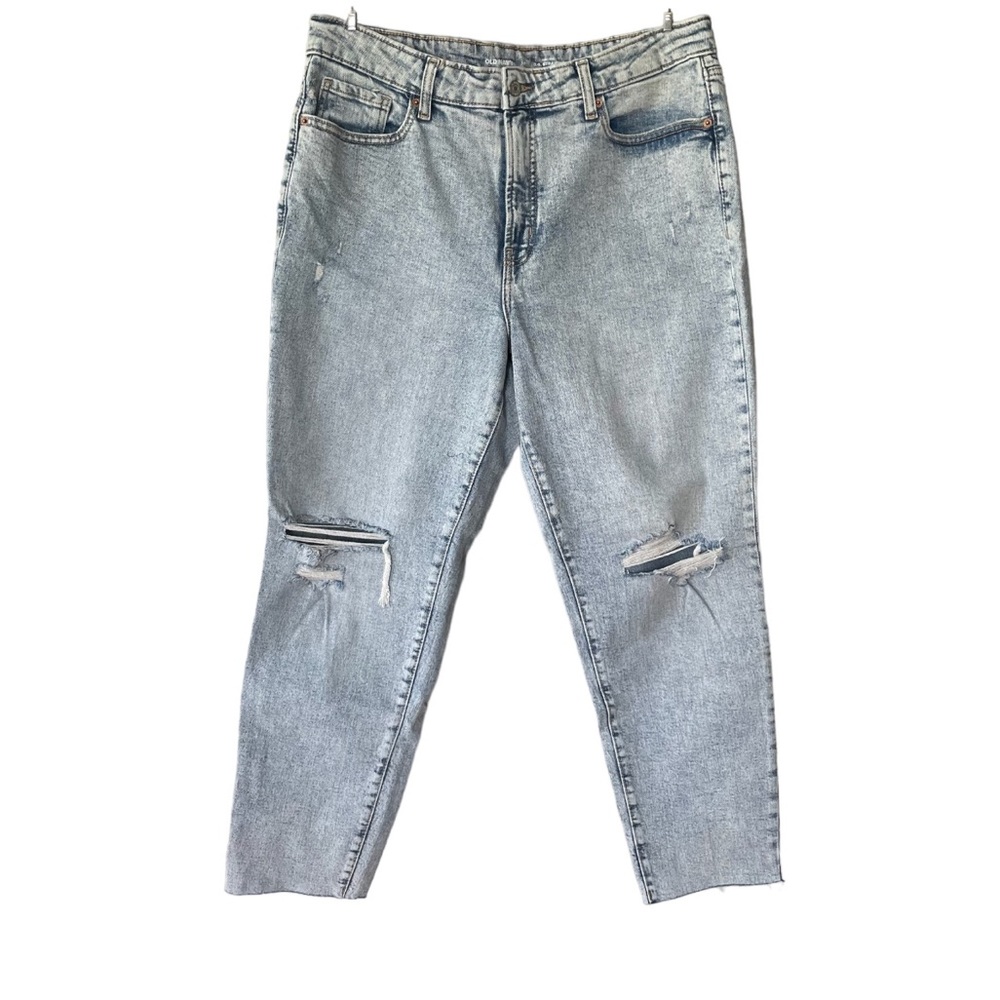 Old Navy O.G. Straight Acid Wash Blue Raw Hem Straight Leg Jeans Size 14